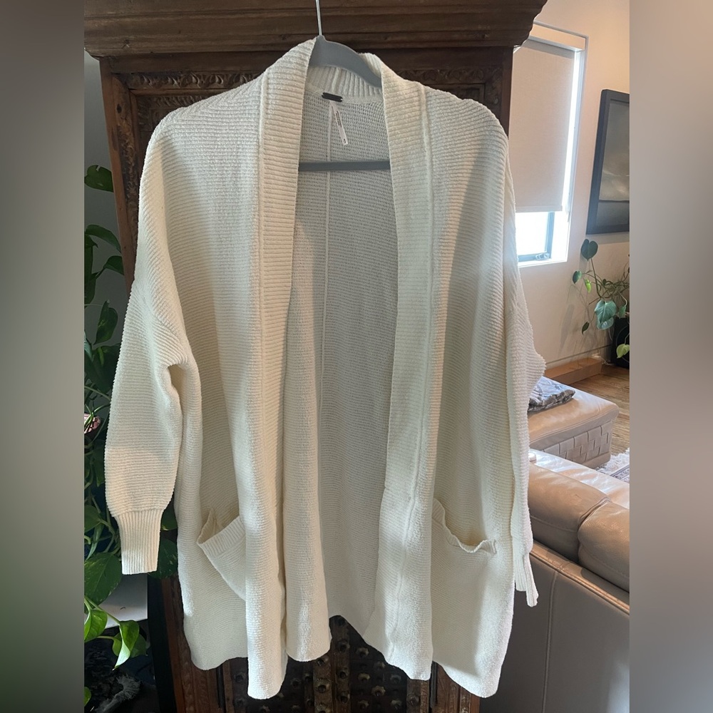 Free People Cream Open-Front Cardigan